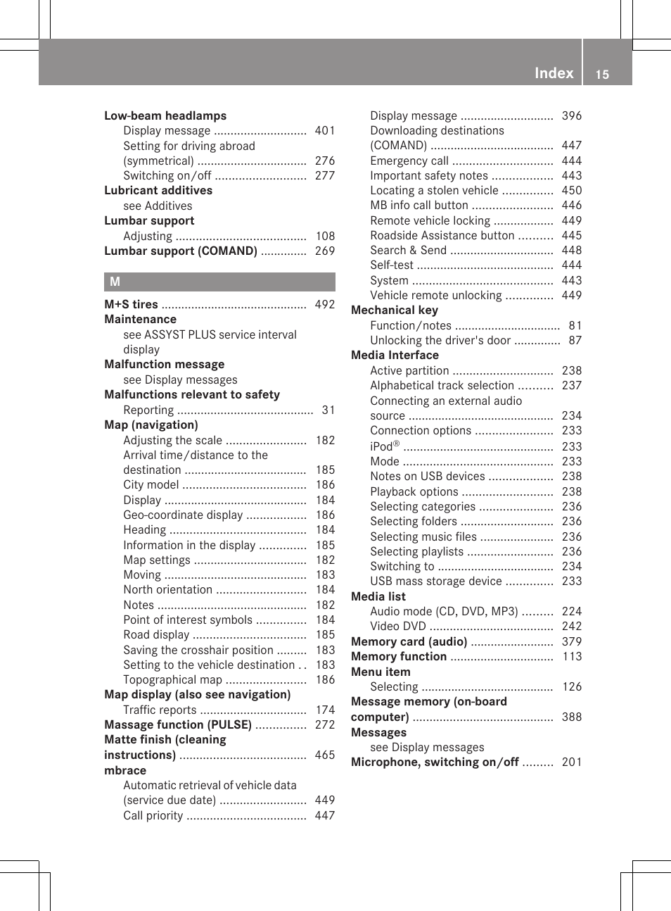 Index | Mercedes-Benz S-Class 2012 User Manual | Page 17 / 536