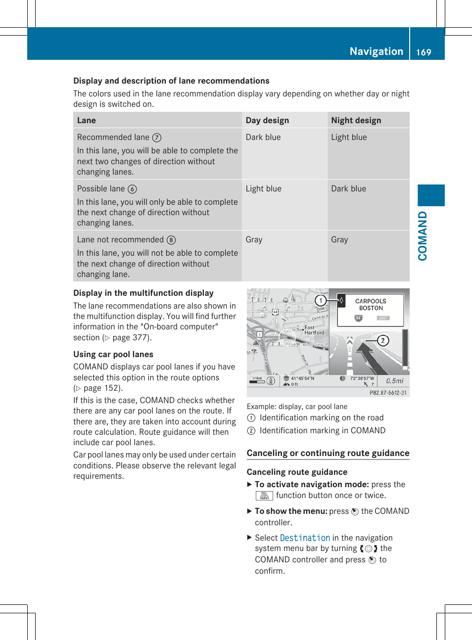 Comand, Navigation | Mercedes-Benz S-Class 2012 User Manual | Page 171 / 536