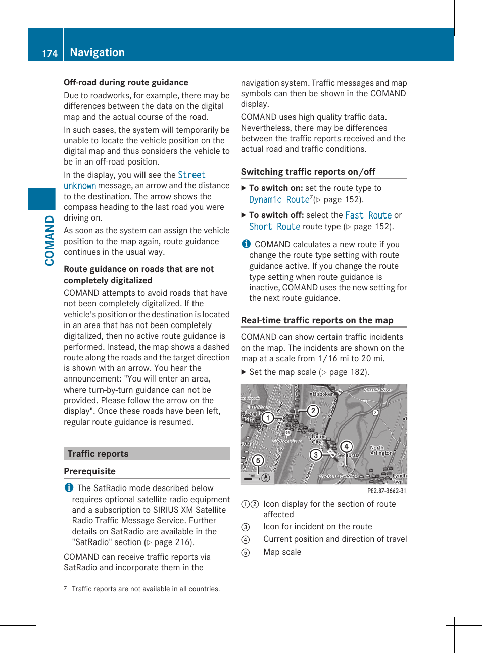 Traffic reports, Comand, Navigation | Mercedes-Benz S-Class 2012 User Manual | Page 176 / 536