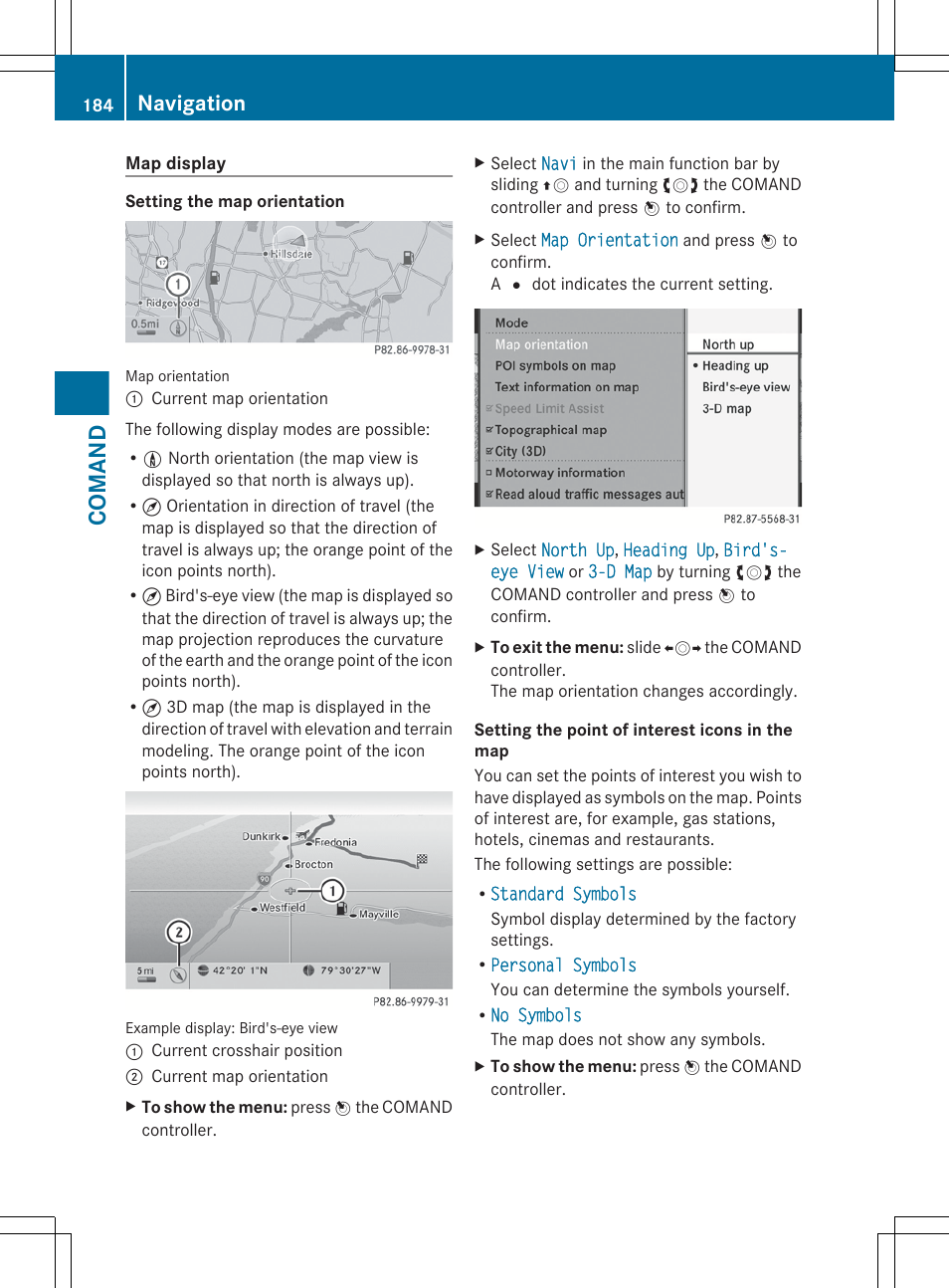 Comand, Navigation | Mercedes-Benz S-Class 2012 User Manual | Page 186 / 536