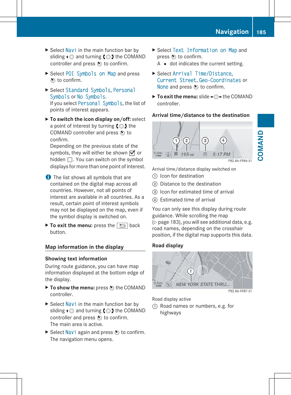 Comand, Navigation | Mercedes-Benz S-Class 2012 User Manual | Page 187 / 536