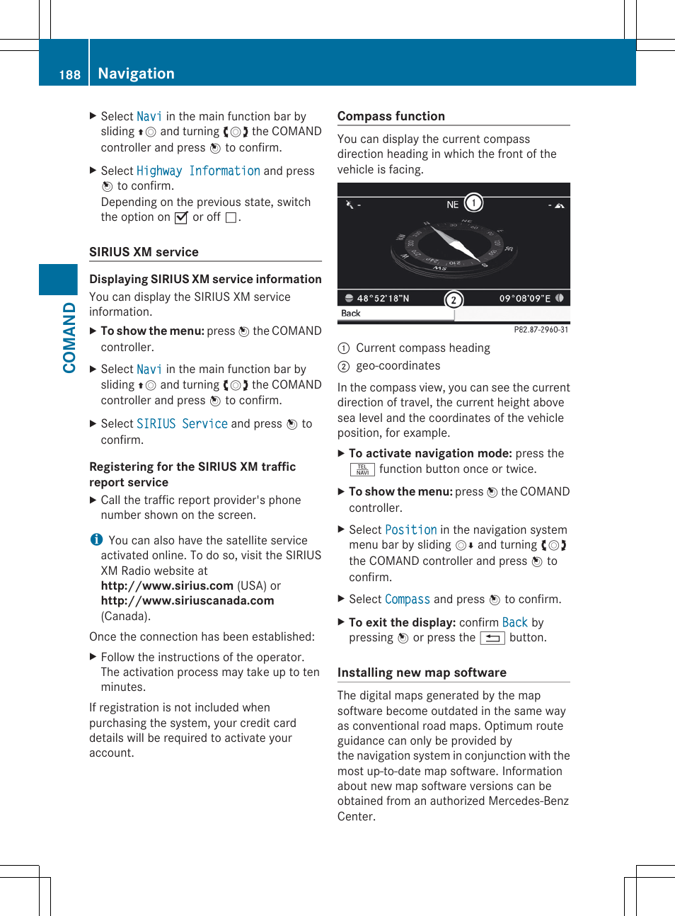 Comand, Navigation | Mercedes-Benz S-Class 2012 User Manual | Page 190 / 536