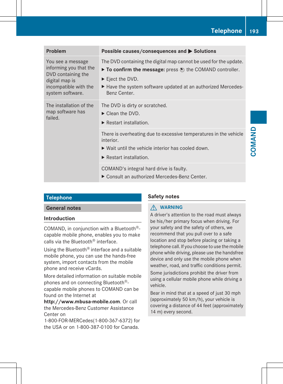 Telephone, General notes, Comand | Mercedes-Benz S-Class 2012 User Manual | Page 195 / 536