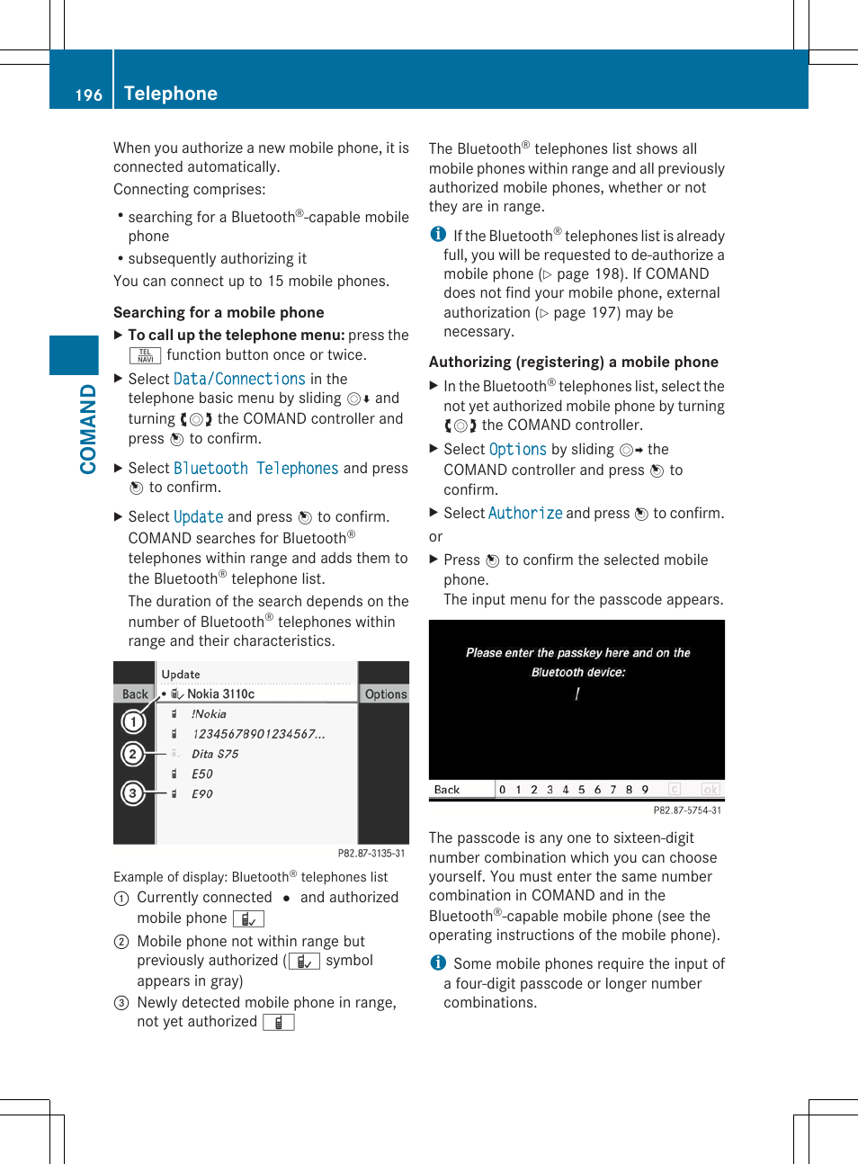 Comand, Telephone | Mercedes-Benz S-Class 2012 User Manual | Page 198 / 536