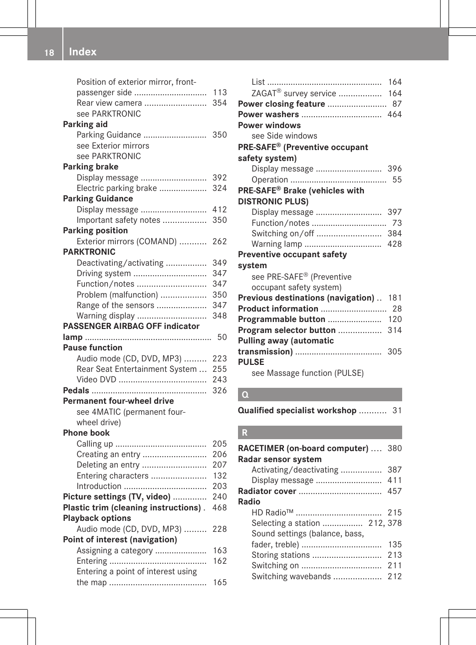 Index | Mercedes-Benz S-Class 2012 User Manual | Page 20 / 536
