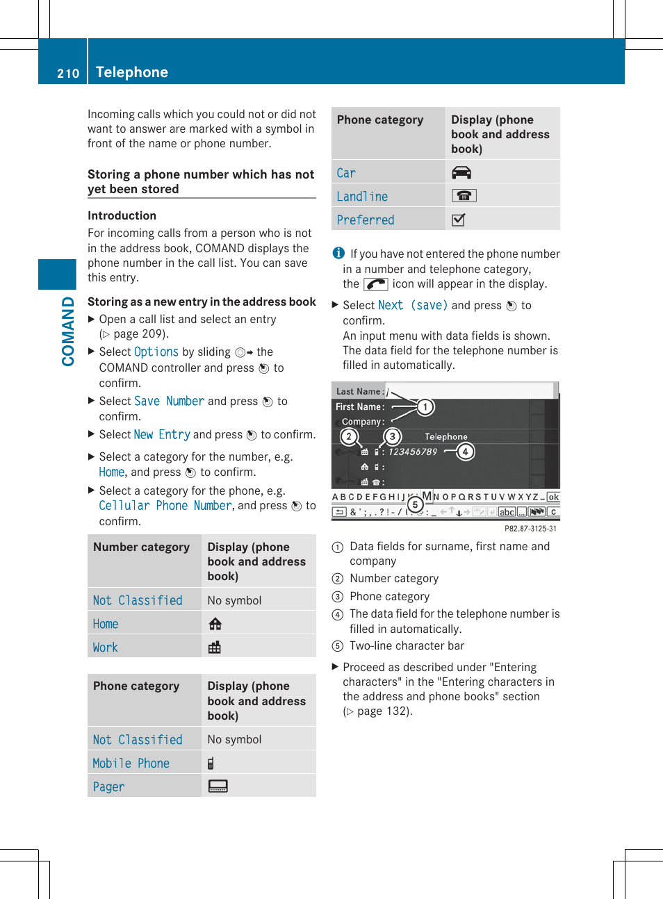 Comand, Telephone | Mercedes-Benz S-Class 2012 User Manual | Page 212 / 536