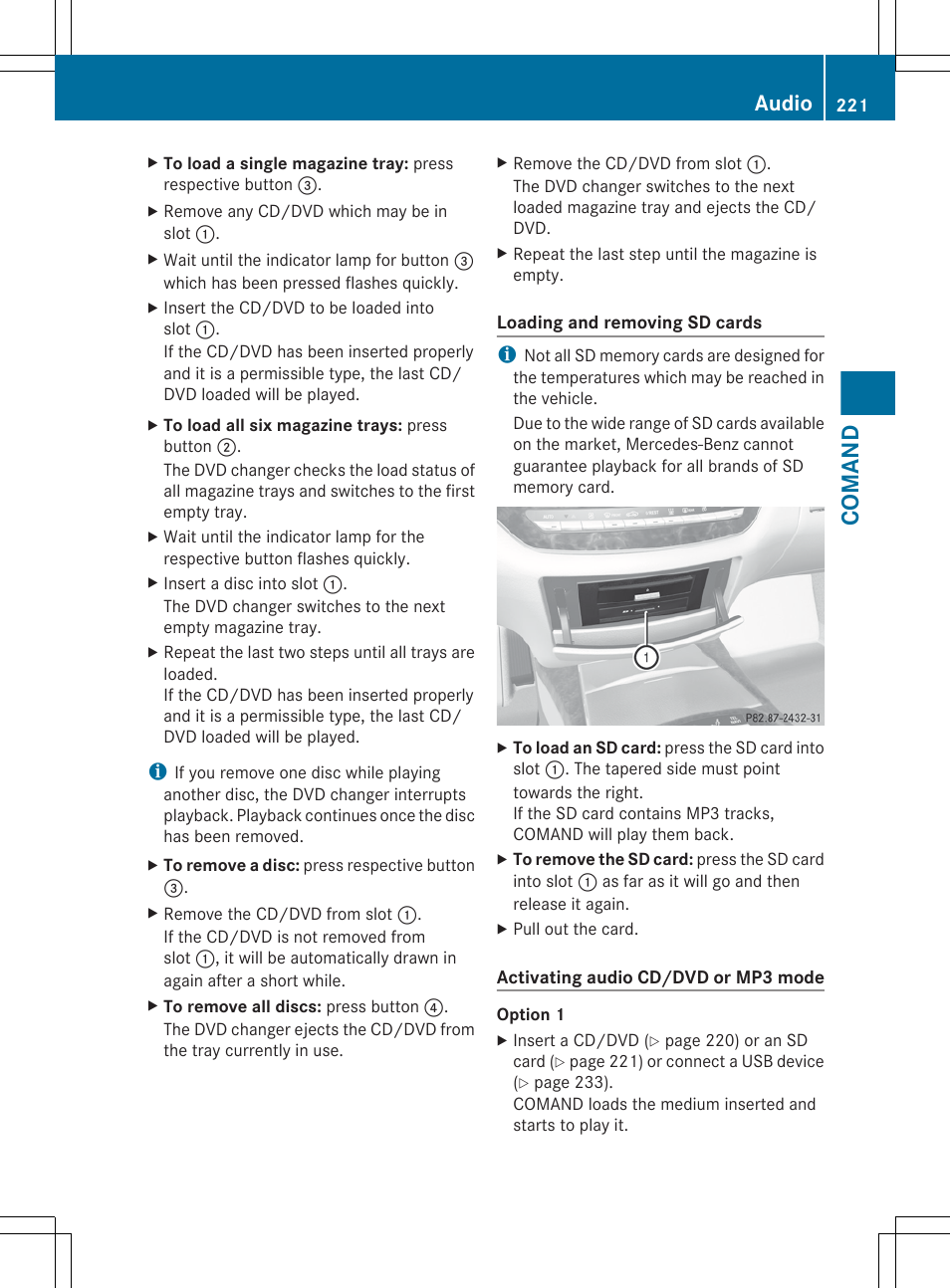 Comand, Audio | Mercedes-Benz S-Class 2012 User Manual | Page 223 / 536