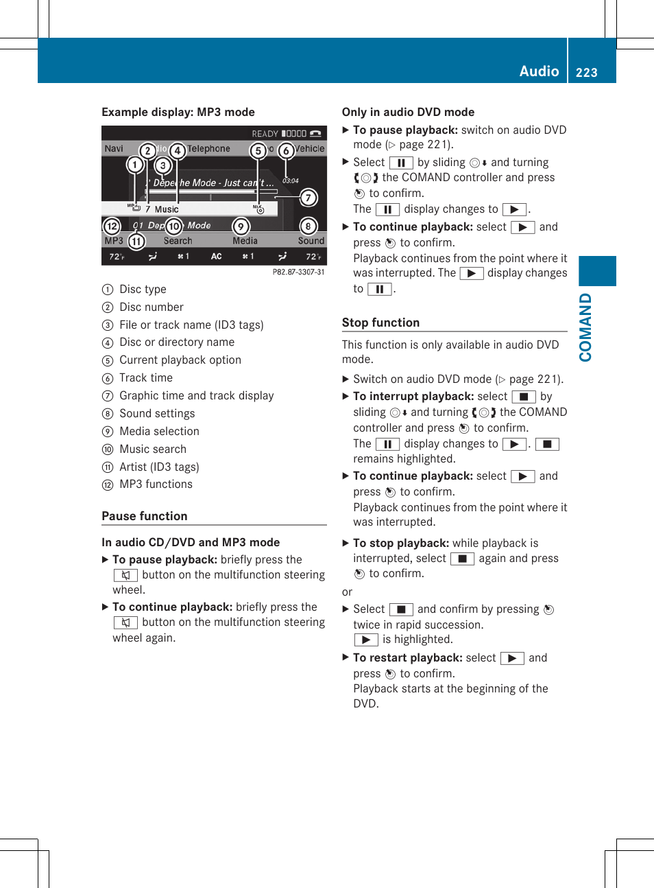 Comand, Audio | Mercedes-Benz S-Class 2012 User Manual | Page 225 / 536