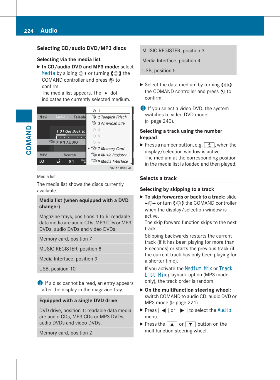 Comand, Audio | Mercedes-Benz S-Class 2012 User Manual | Page 226 / 536