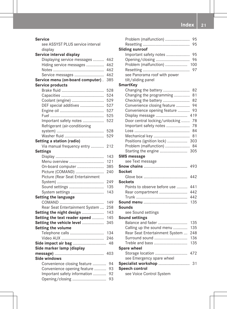 Index | Mercedes-Benz S-Class 2012 User Manual | Page 23 / 536