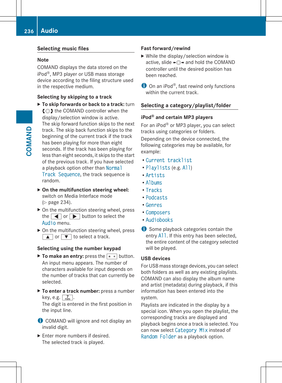 Comand, Audio | Mercedes-Benz S-Class 2012 User Manual | Page 238 / 536