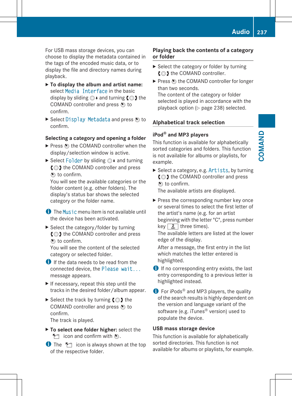 Comand, Audio | Mercedes-Benz S-Class 2012 User Manual | Page 239 / 536