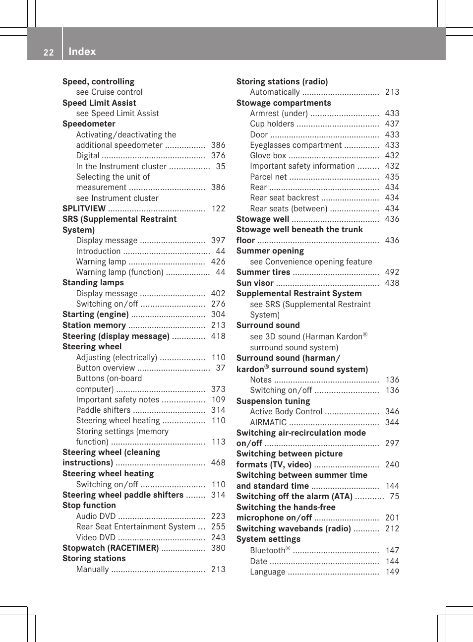 Index | Mercedes-Benz S-Class 2012 User Manual | Page 24 / 536
