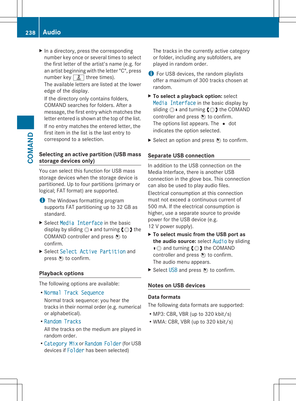 Comand, Audio | Mercedes-Benz S-Class 2012 User Manual | Page 240 / 536