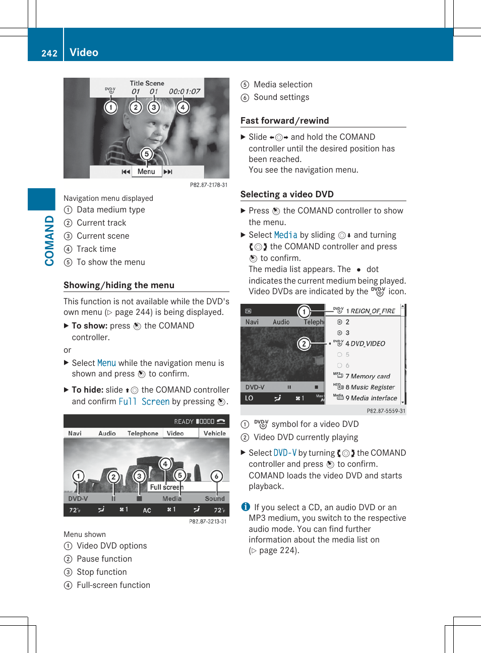 Fast-forward/rewind (video dvd mode), Comand, Video | Mercedes-Benz S-Class 2012 User Manual | Page 244 / 536