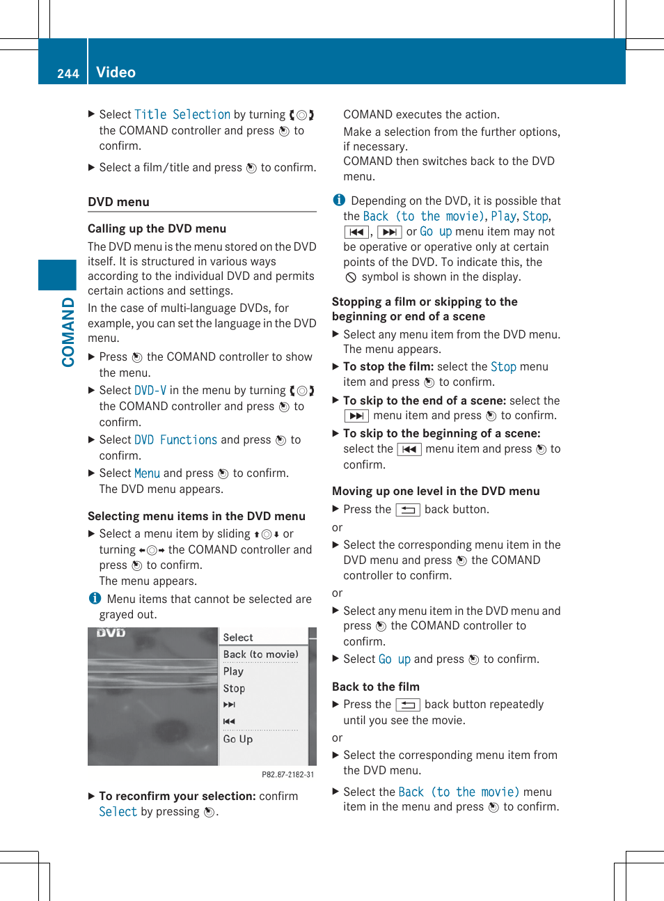 Dvd's own menu, Own menu, Comand | Video | Mercedes-Benz S-Class 2012 User Manual | Page 246 / 536