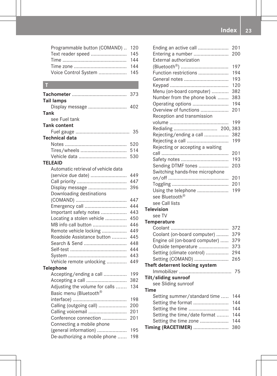 Index | Mercedes-Benz S-Class 2012 User Manual | Page 25 / 536