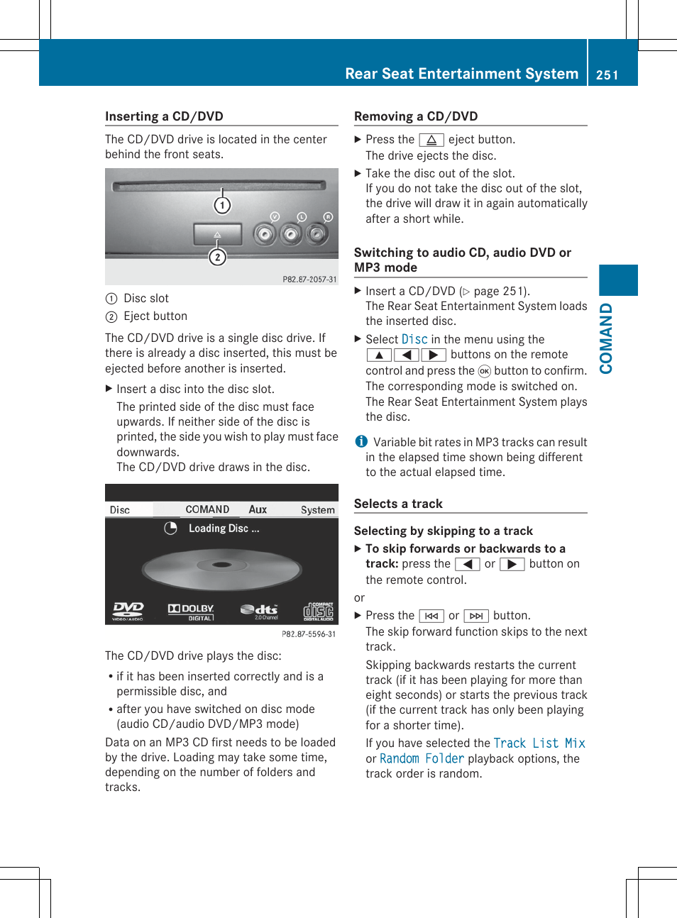 Comand, Rear seat entertainment system | Mercedes-Benz S-Class 2012 User Manual | Page 253 / 536