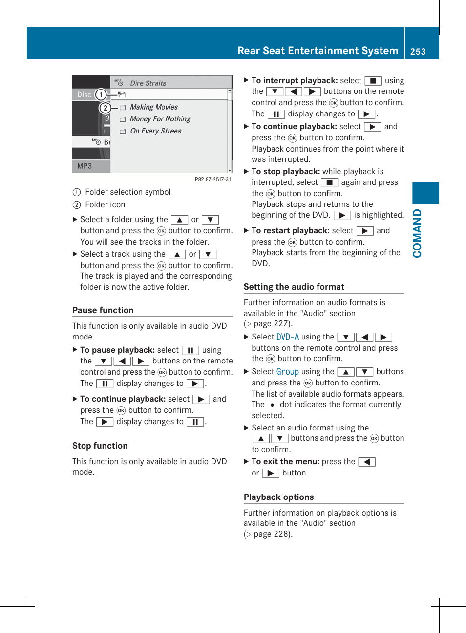Comand, Rear seat entertainment system | Mercedes-Benz S-Class 2012 User Manual | Page 255 / 536