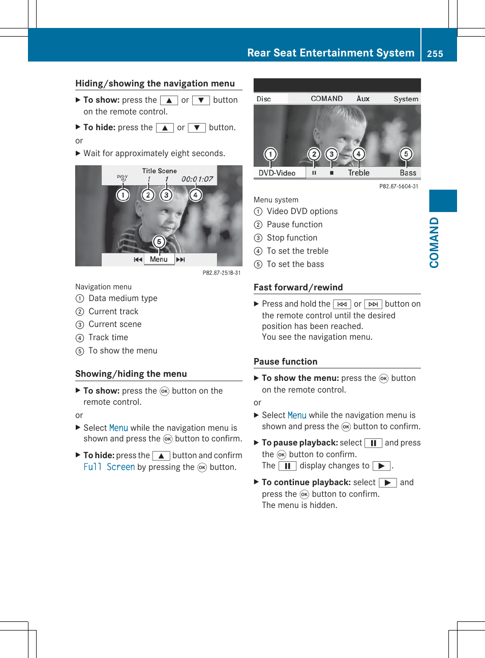Comand, Rear seat entertainment system | Mercedes-Benz S-Class 2012 User Manual | Page 257 / 536