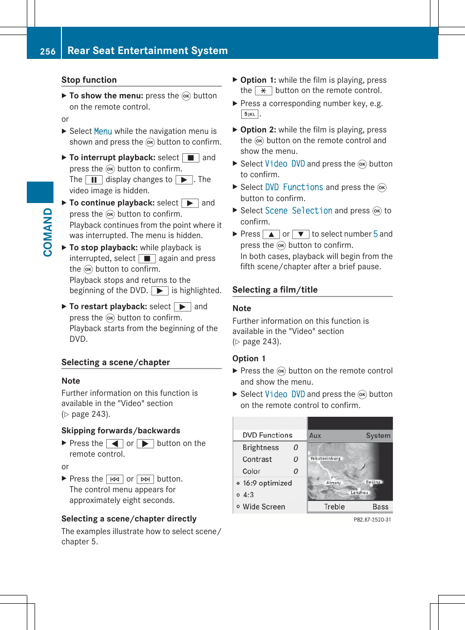 Comand, Rear seat entertainment system | Mercedes-Benz S-Class 2012 User Manual | Page 258 / 536