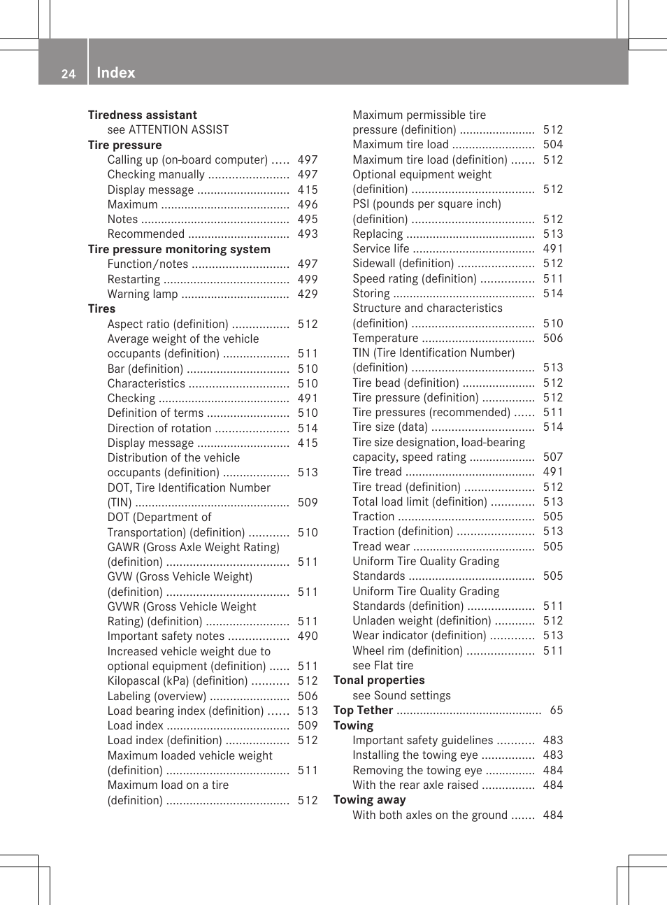 Index | Mercedes-Benz S-Class 2012 User Manual | Page 26 / 536