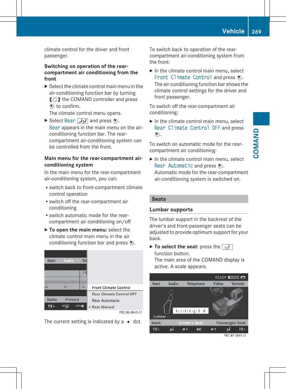 Seats, Comand, Vehicle | Mercedes-Benz S-Class 2012 User Manual | Page 271 / 536