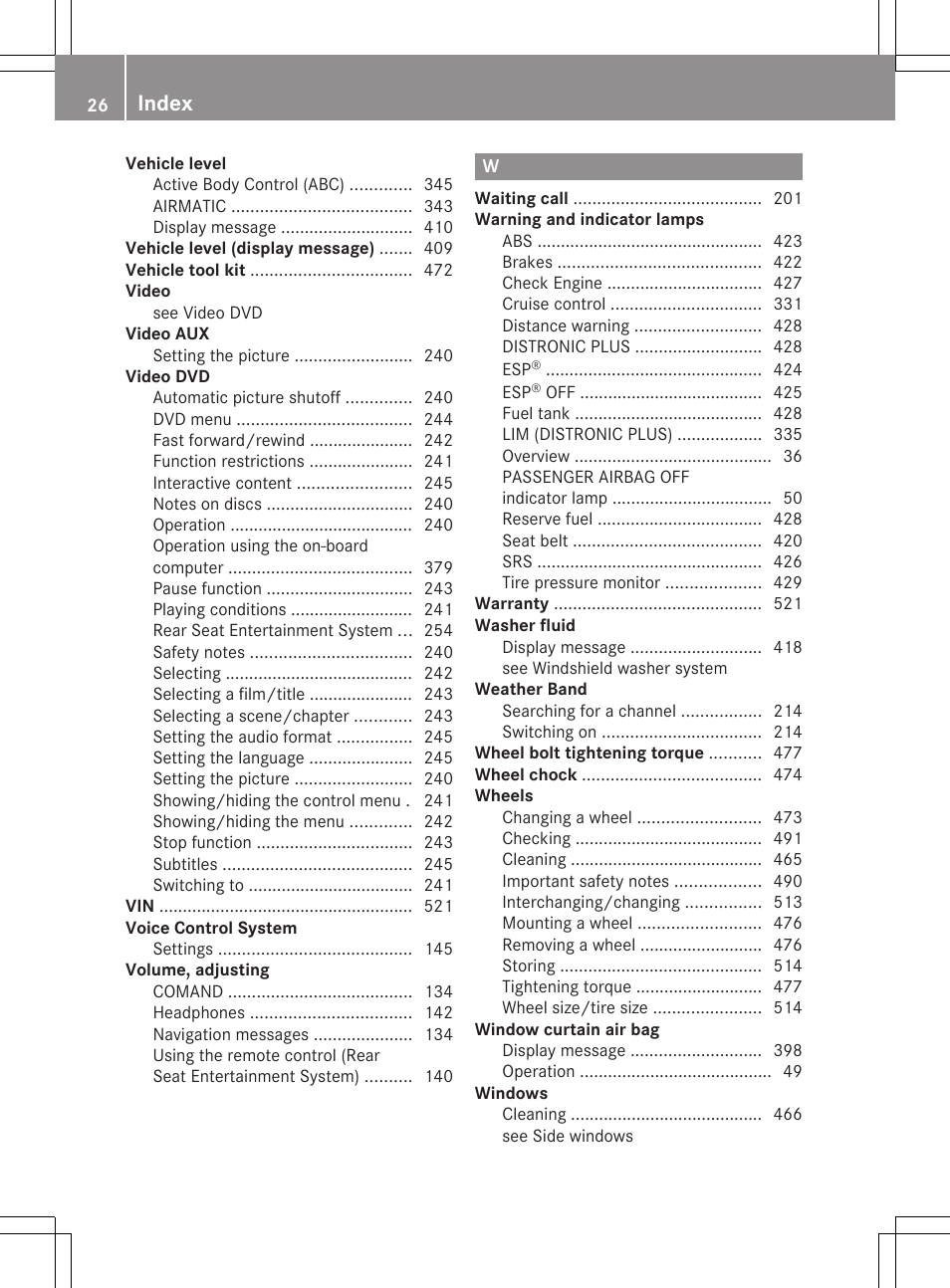 Index | Mercedes-Benz S-Class 2012 User Manual | Page 28 / 536