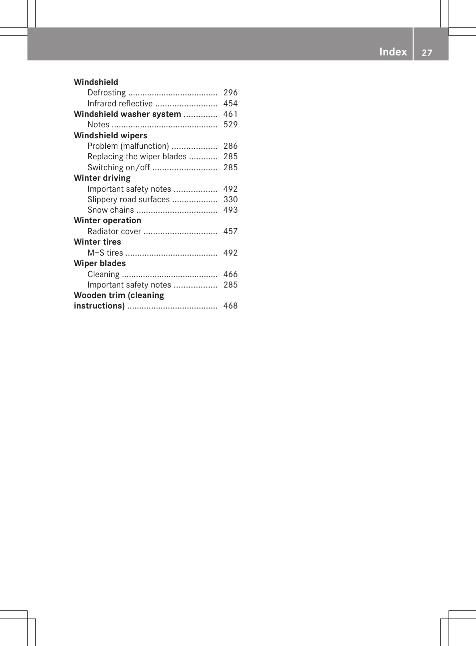 Index | Mercedes-Benz S-Class 2012 User Manual | Page 29 / 536