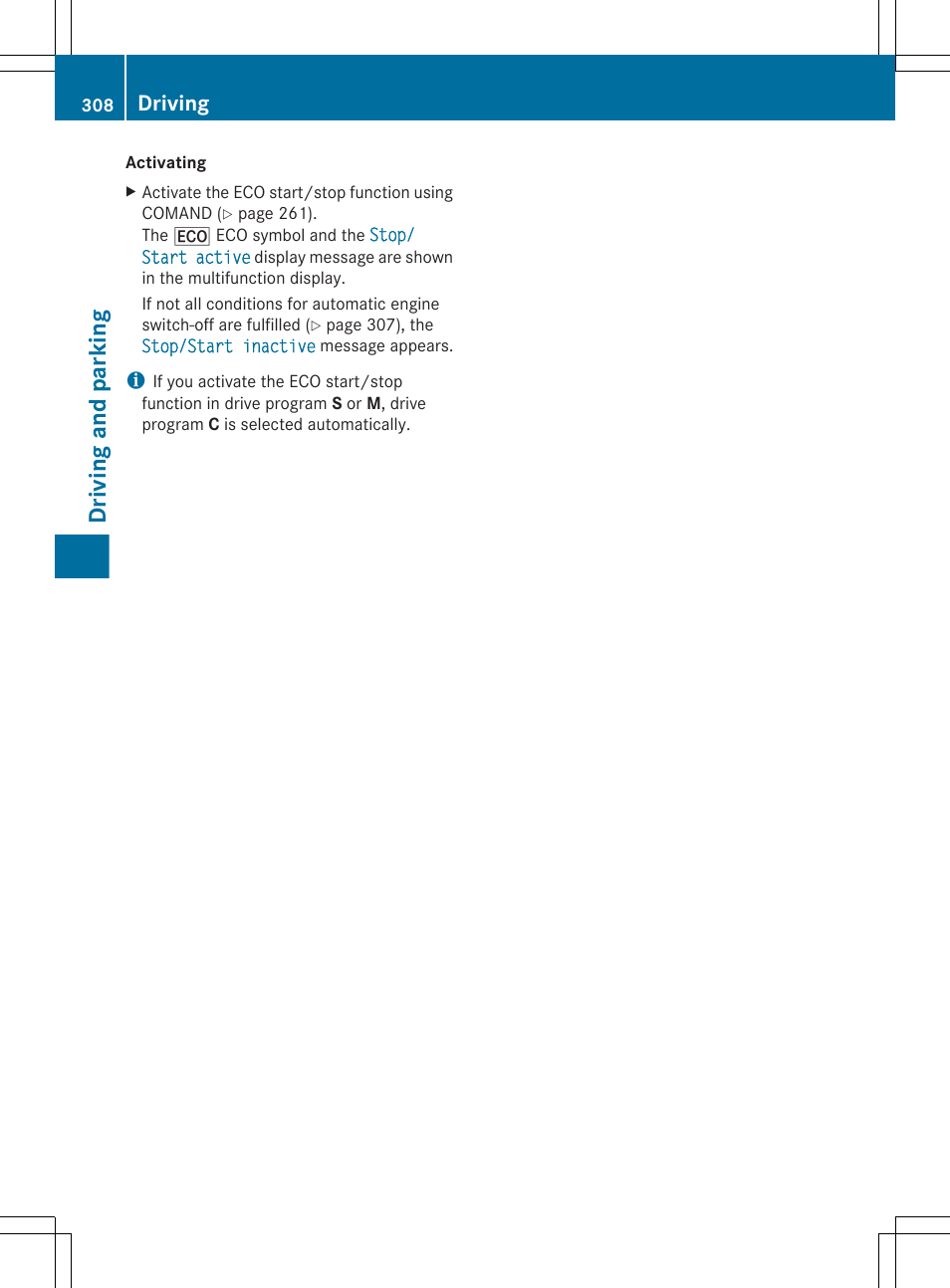 Driving and parking, Driving | Mercedes-Benz S-Class 2012 User Manual | Page 310 / 536