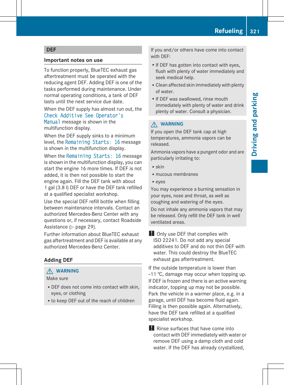 Driving and parking, Refueling | Mercedes-Benz S-Class 2012 User Manual | Page 323 / 536