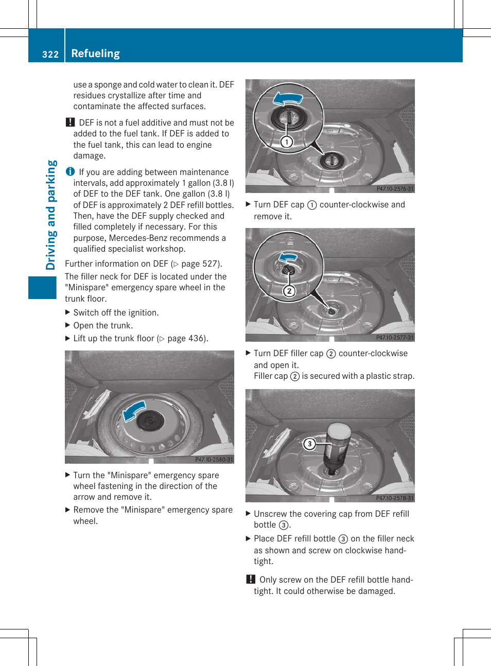 Driving and parking, Refueling | Mercedes-Benz S-Class 2012 User Manual | Page 324 / 536