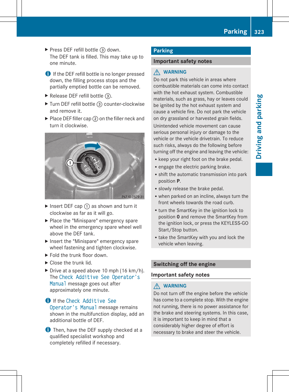 Parking, Important safety notes, Switching off the engine | Driving and parking | Mercedes-Benz S-Class 2012 User Manual | Page 325 / 536
