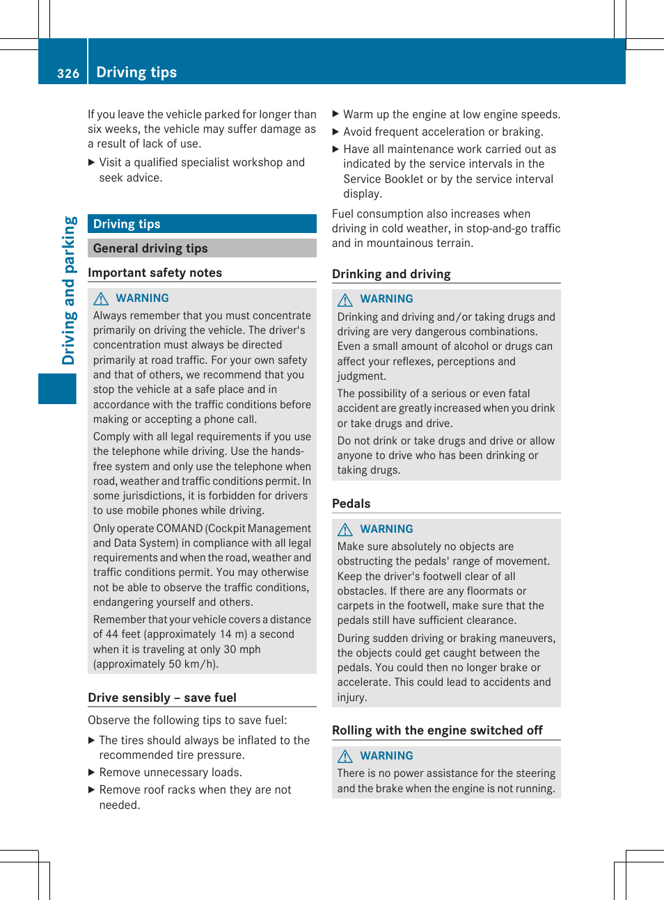 Driving tips, General driving tips, Driving and parking | Mercedes-Benz S-Class 2012 User Manual | Page 328 / 536