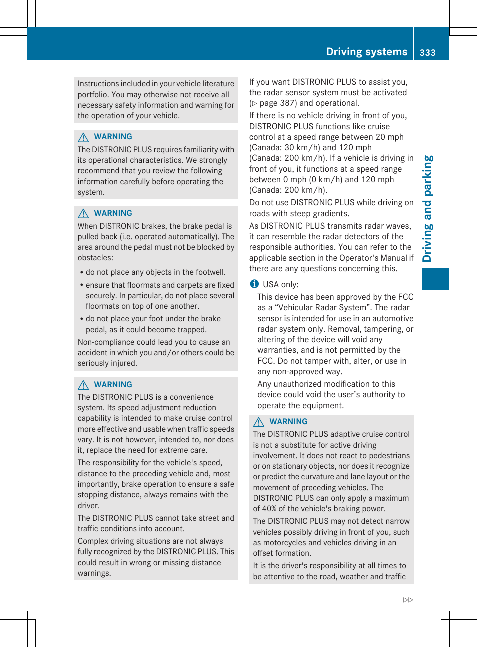 Driving and parking, Driving systems | Mercedes-Benz S-Class 2012 User Manual | Page 335 / 536