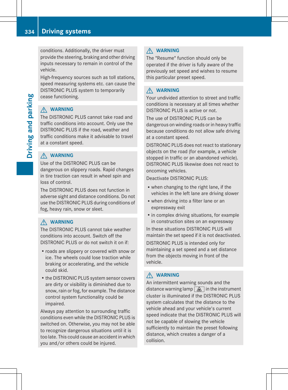 Driving and parking, Driving systems | Mercedes-Benz S-Class 2012 User Manual | Page 336 / 536