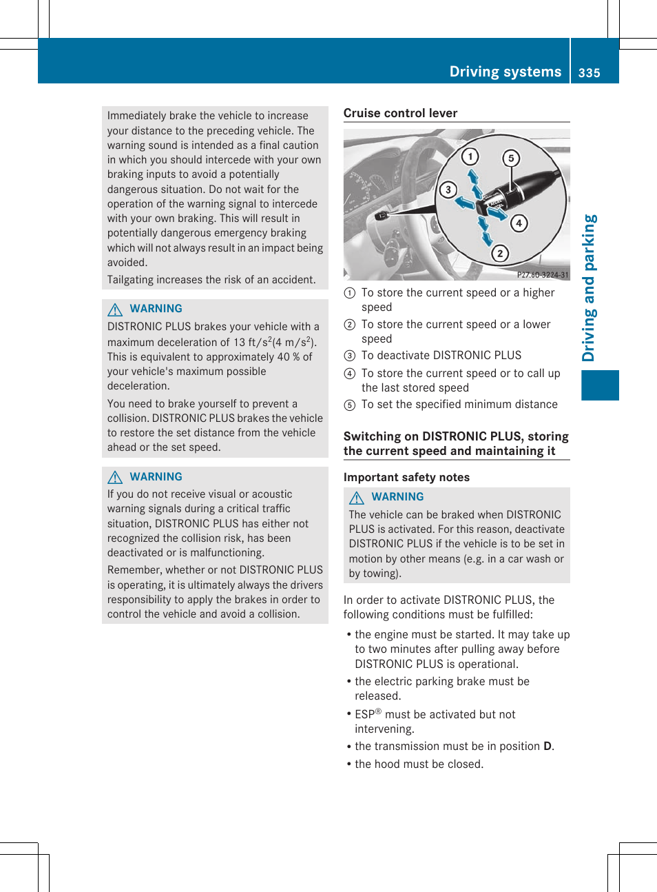 Driving and parking, Driving systems | Mercedes-Benz S-Class 2012 User Manual | Page 337 / 536