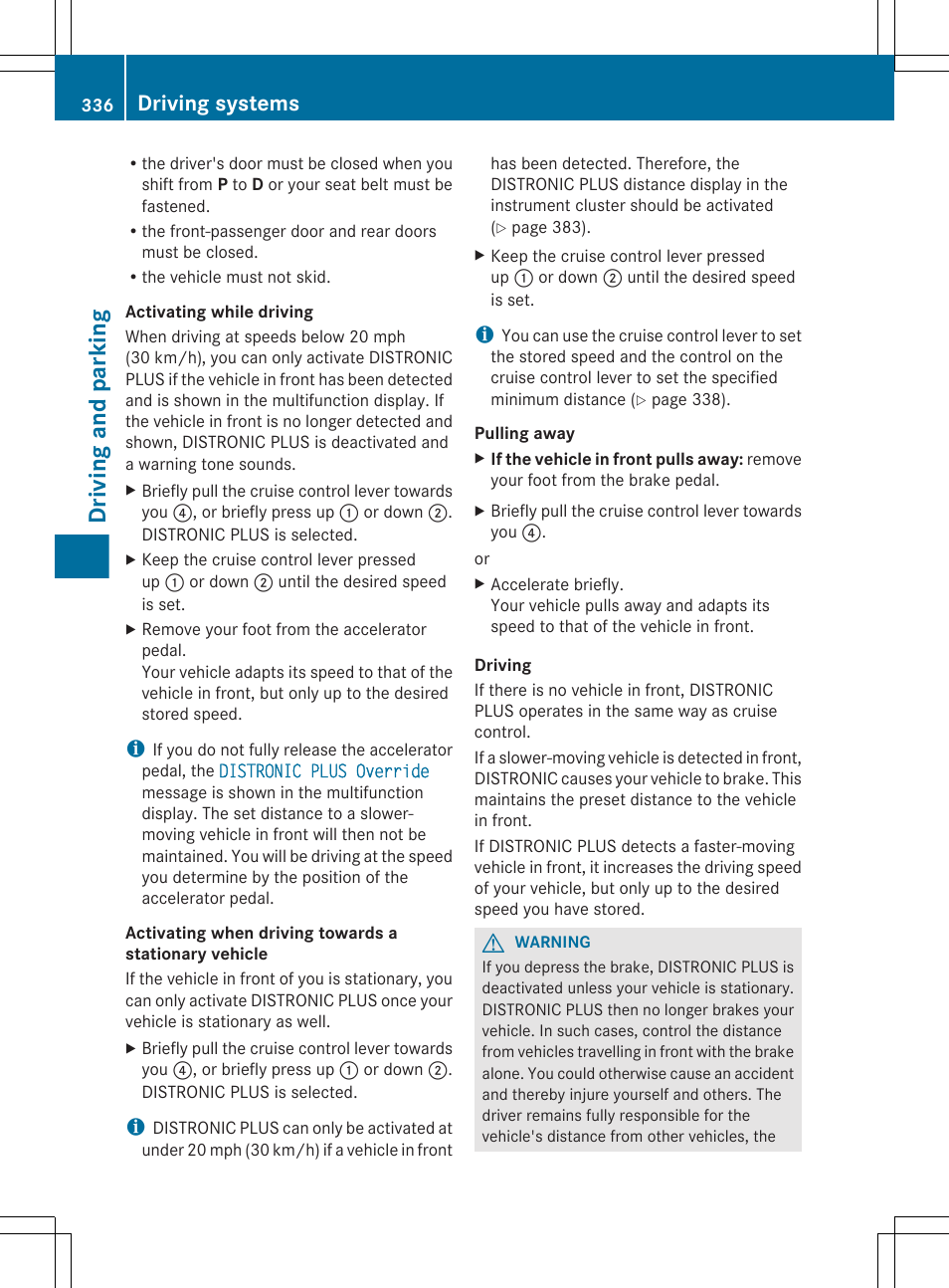 Driving and parking, Driving systems | Mercedes-Benz S-Class 2012 User Manual | Page 338 / 536