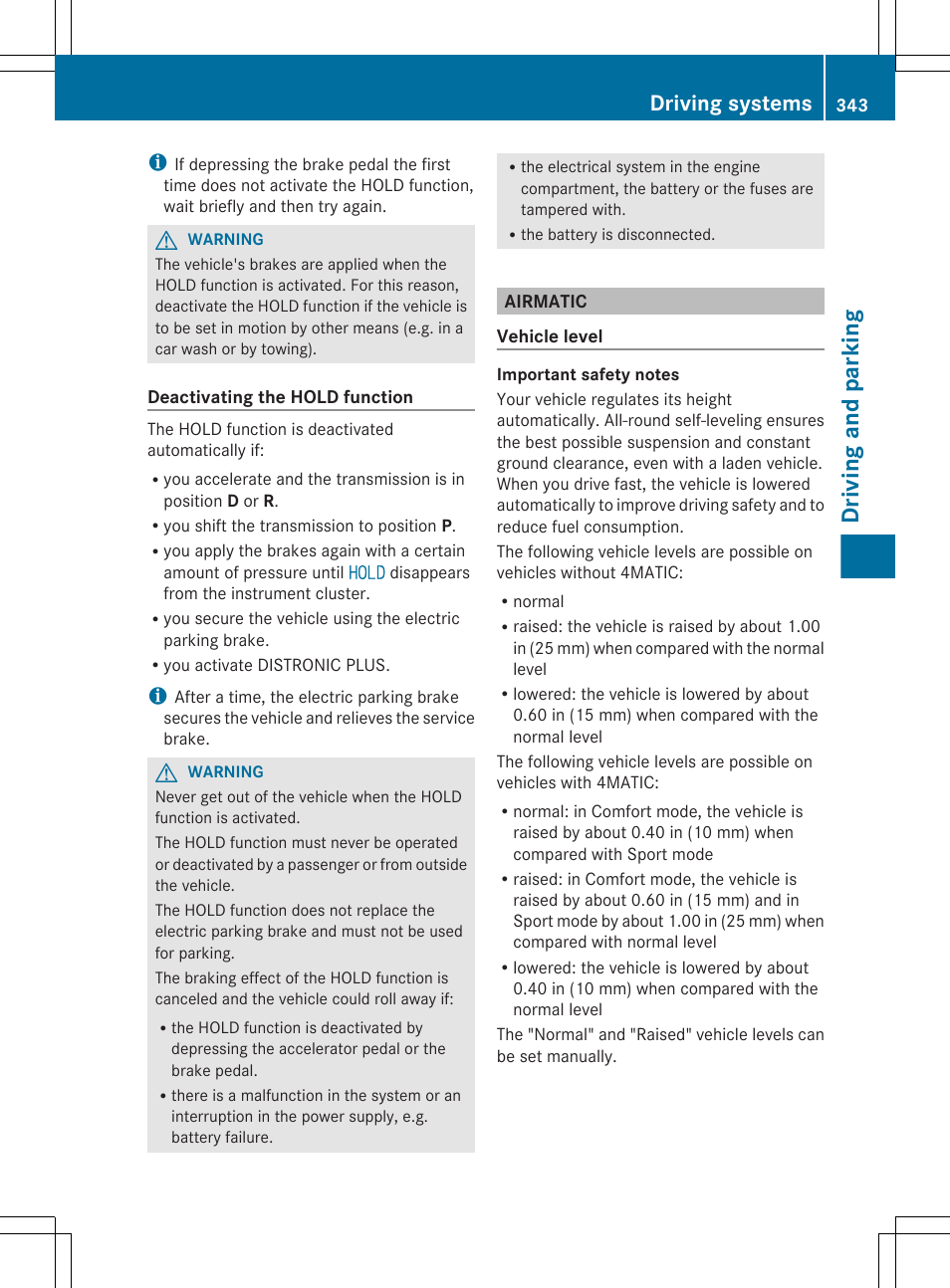 Airmatic, The airmatic, Driving and parking | Driving systems | Mercedes-Benz S-Class 2012 User Manual | Page 345 / 536