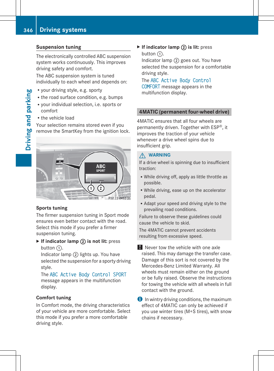 4matic (permanent four-wheel drive), Driving and parking, Driving systems | Mercedes-Benz S-Class 2012 User Manual | Page 348 / 536