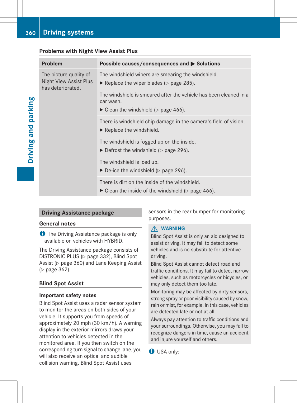 Driving assistance package, Driving and parking, Driving systems | Mercedes-Benz S-Class 2012 User Manual | Page 362 / 536