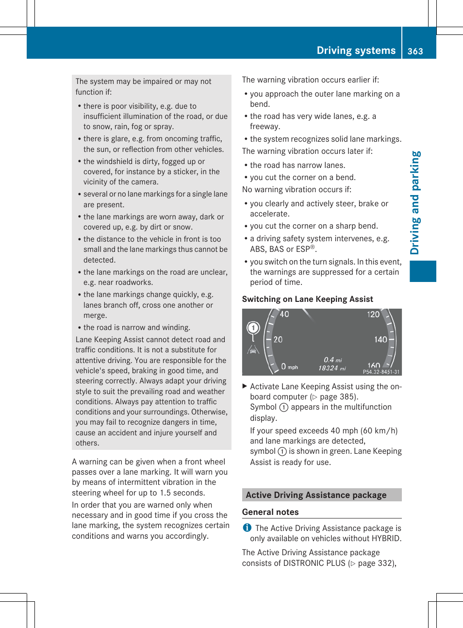 Active driving assistance package, Driving and parking, Driving systems | Mercedes-Benz S-Class 2012 User Manual | Page 365 / 536