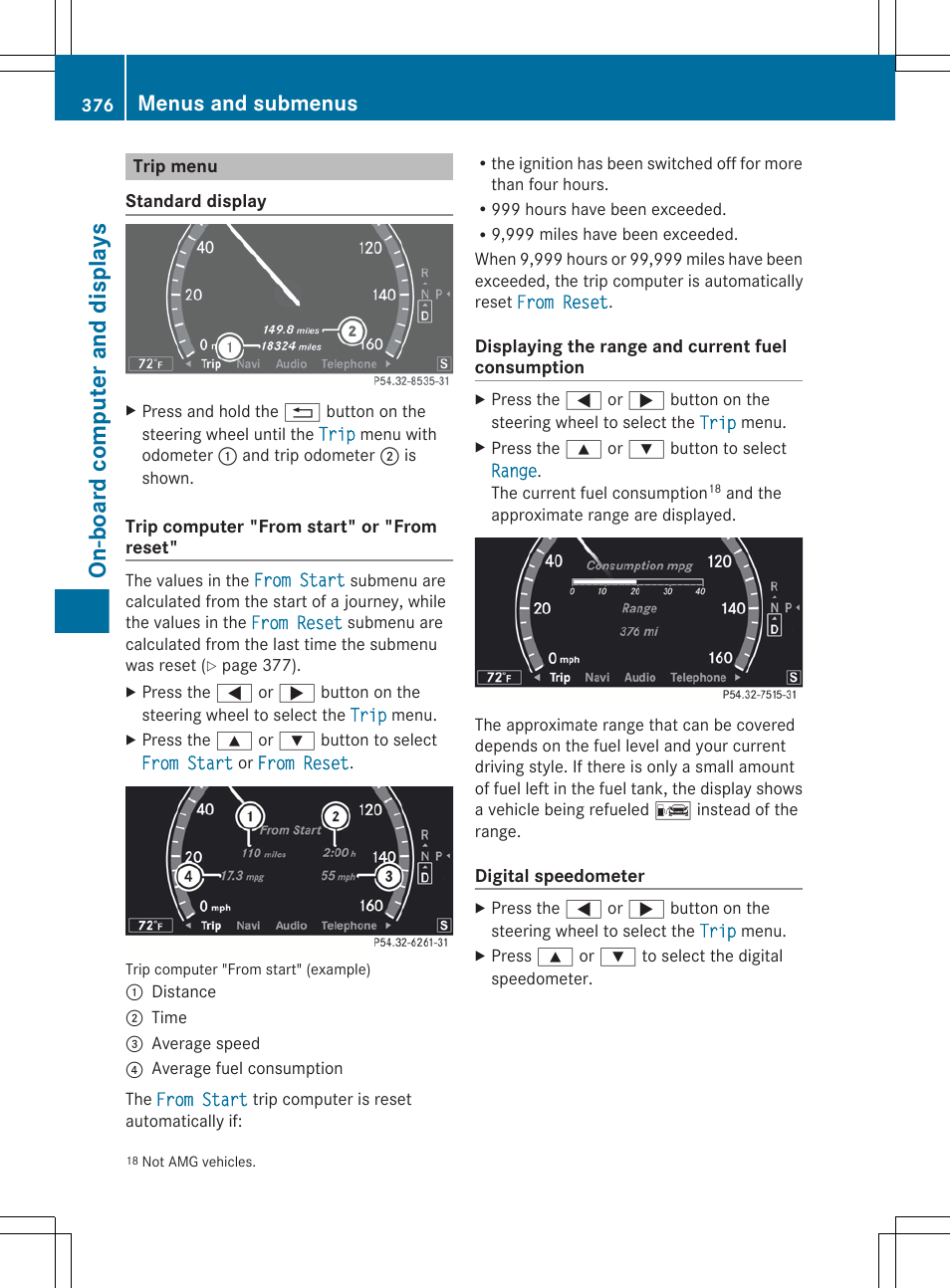 Trip menu, Menu, On-board computer and displays | Menus and submenus | Mercedes-Benz S-Class 2012 User Manual | Page 378 / 536