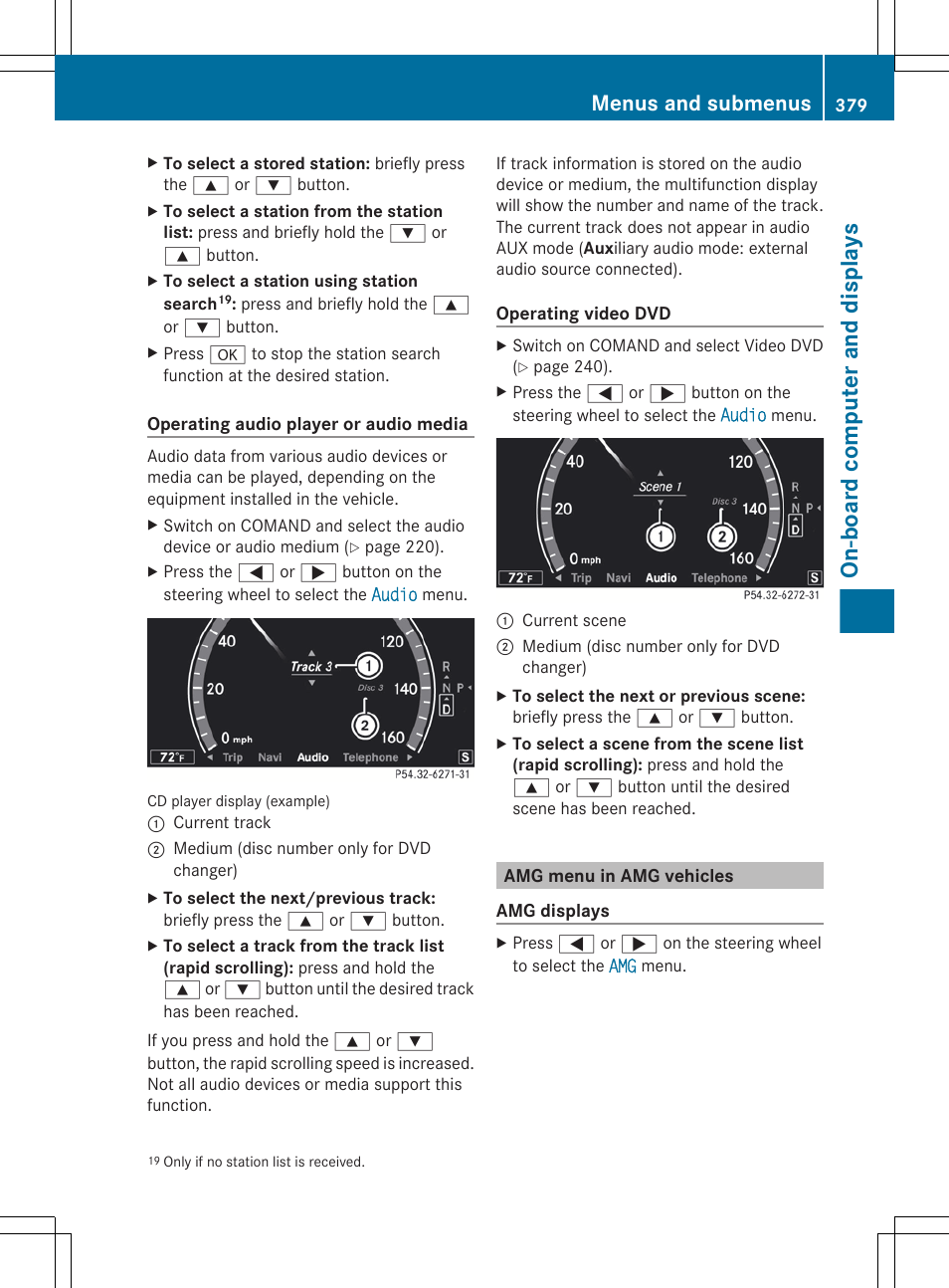 Amg menu in amg vehicles, Menu in amg vehicles, On-board computer and displays | Menus and submenus | Mercedes-Benz S-Class 2012 User Manual | Page 381 / 536