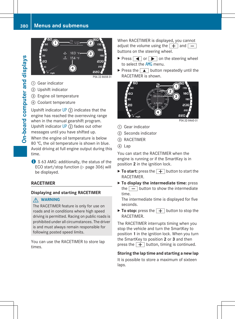 On-board computer and displays, Menus and submenus | Mercedes-Benz S-Class 2012 User Manual | Page 382 / 536