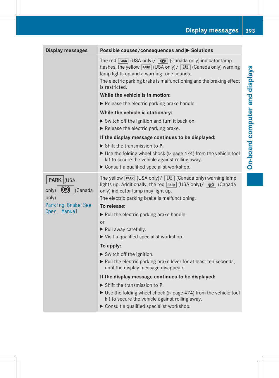 On-board computer and displays, Display messages | Mercedes-Benz S-Class 2012 User Manual | Page 395 / 536
