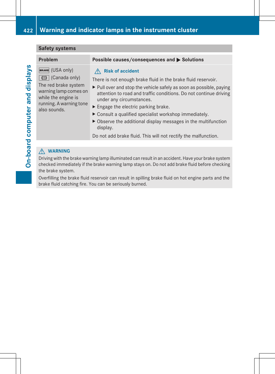 Safety systems, On-board computer and displays | Mercedes-Benz S-Class 2012 User Manual | Page 424 / 536