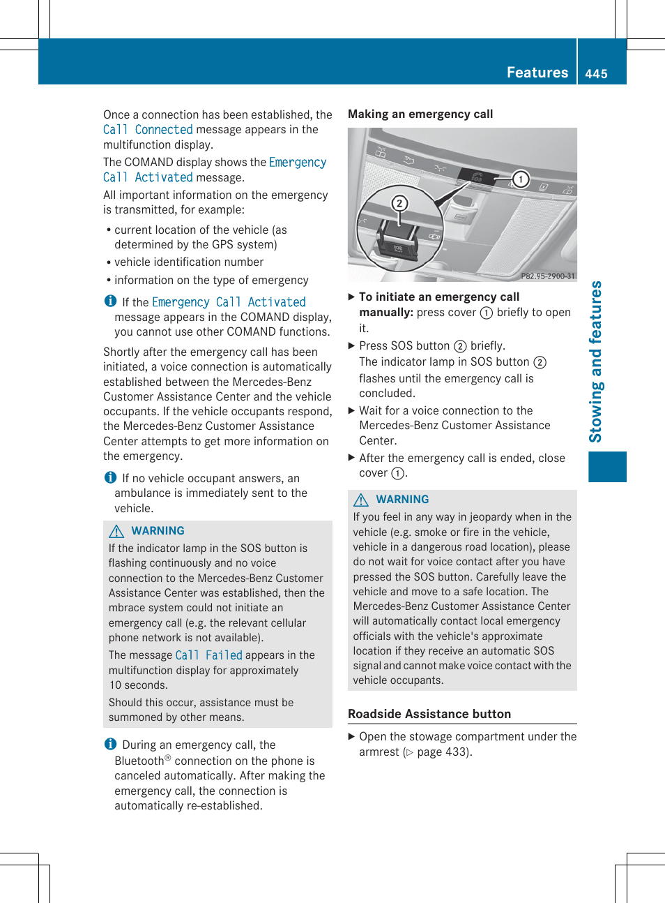 Stowing and features, Features | Mercedes-Benz S-Class 2012 User Manual | Page 447 / 536