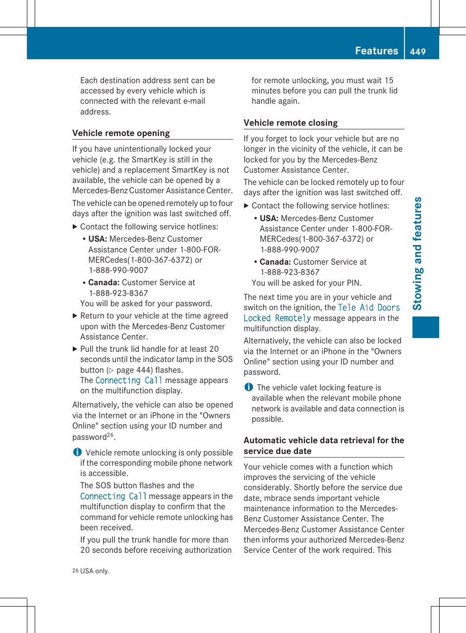Stowing and features, Features | Mercedes-Benz S-Class 2012 User Manual | Page 451 / 536