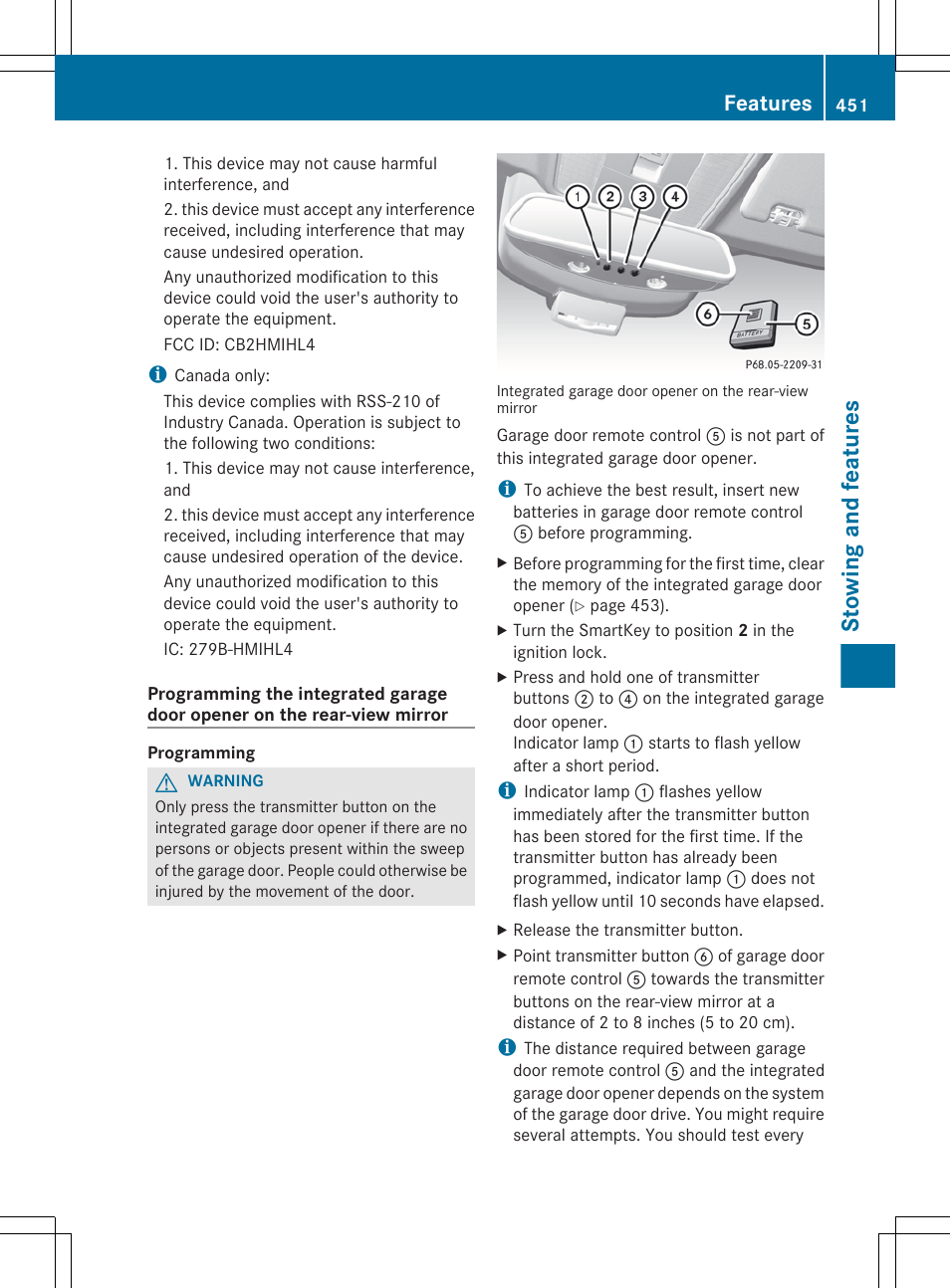 Stowing and features, Features | Mercedes-Benz S-Class 2012 User Manual | Page 453 / 536